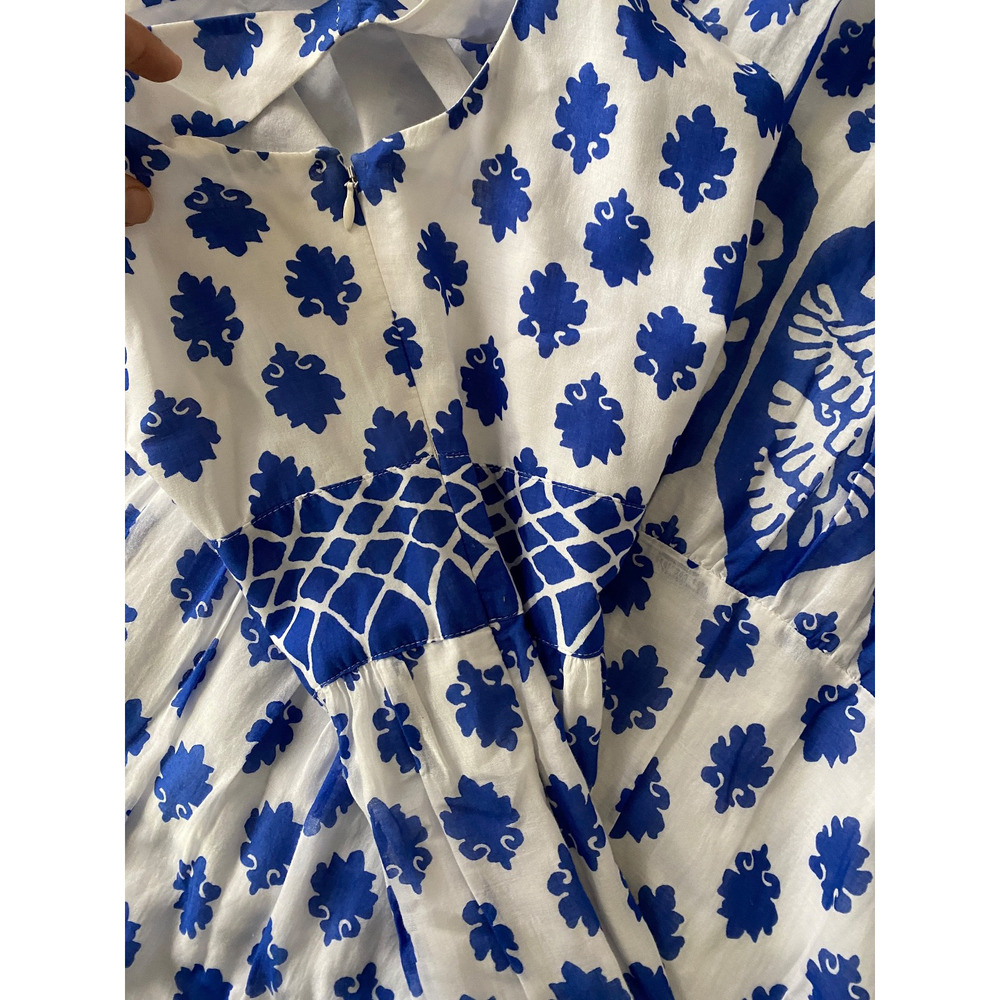 J.Crew Womens 4 V-Neck Maxi Dress Santorini Blue Block Print Cotton Tiered India - Picture 13 of 13